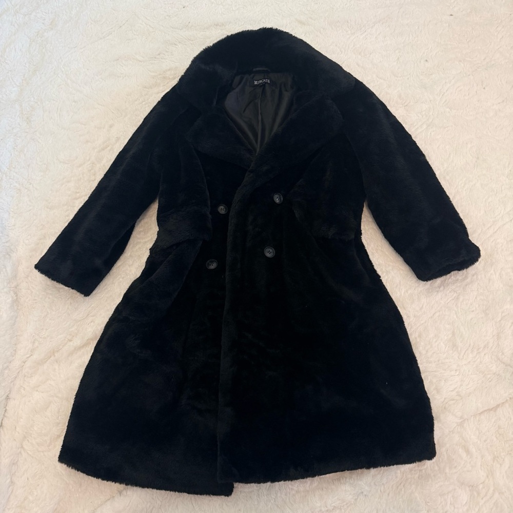 Women's Black Teddy Faux Fur Coat - Classic Double-Breasted Teddy Jacket